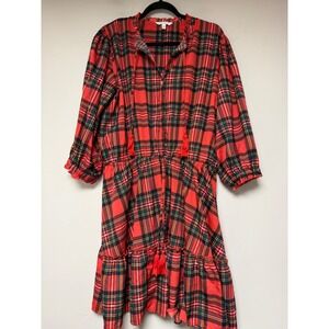 Simply Southern Collection Plaid Ruffle Tiered Dress Tassels Tunic XL Red‎